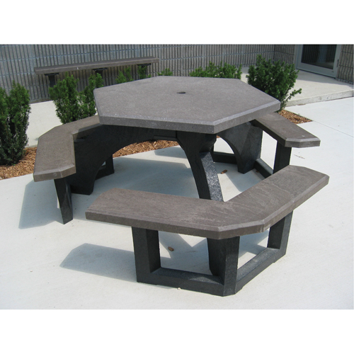 Recycled Plastic Hexagon Picnic Tables, 78" L x 78" W, Brown Maritime Industrial Rubber