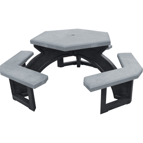 Tables de pique-nique hexagonales en plastique recycl&eacute;, 78" lo x 78" la, Gris Maritime Industrial Rubber