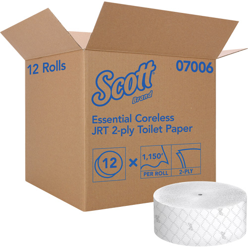 Papier hygi&eacute;nique Scott Essential, Rouleau G&eacute;ant/Sans rouleau central, 2 Pli, Longueur 1150', Blanc Maritime Industrial Rubber