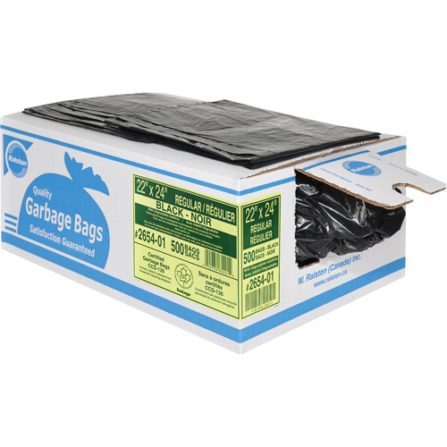 2600 Series Industrial Garbage Bags, Regular, 24" W x 22" L, Black Maritime Industrial Rubber