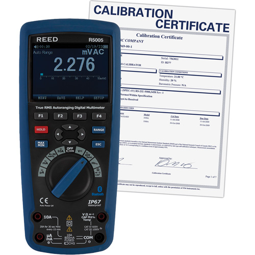 Multim&egrave;tre industriel num&eacute;rique v. e. v. avec certificat de calibration, Tension c.a./c.c., Courant c.a./c.c. Maritime Industrial Rubber