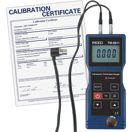 Jauge d'&eacute;paisseur avec certificat de calibration, Affichage Num&eacute;rique, Ultrason, gamme de 0,05" to 7,9" (1,5 mm to 200 mm) Maritime Industrial Rubber