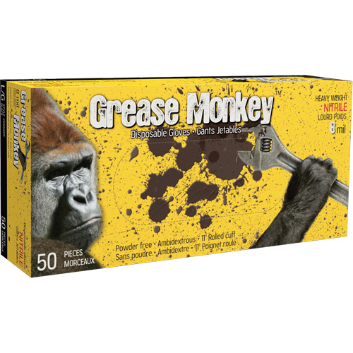 Grease Monkey&reg; Gloves, Large, Nitrile, 8-mil, Powder-Free, Black Maritime Industrial Rubber