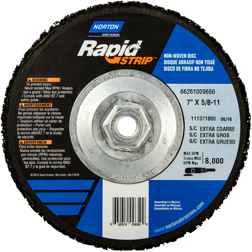 Bear-Tex&reg; Rapid Strip Non-Woven Depressed Center Discs, 7" Dia., Extra Coarse Grit, Silicon Carbide Maritime Industrial Rubber