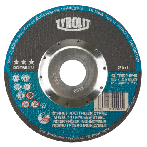 Premium 2 in 1 Thincut Cut-Off Wheel, 5" x 0.045", 7/8" Arbor, Type 27, Aluminum Oxide, 12250 RPM Maritime Industrial Rubber