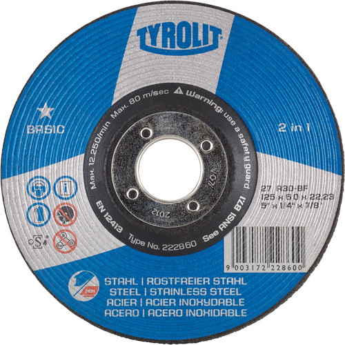 Meule de base 2 en 1, 4-1/2" x 1/4", Arbre 7/8", Type 27 Maritime Industrial Rubber