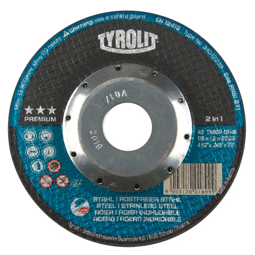 Premium 2 In 1 Thincut Cut-Off Wheel, 4-1/2" x 0.045", 7/8" Arbor, Type 27, Aluminum Oxide, 13300 RPM Maritime Industrial Rubber