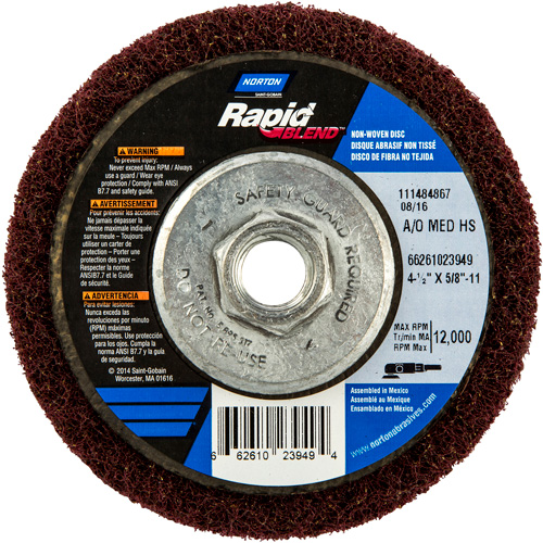 Rapid Blend Non-Woven Depressed Center Abrasive Disc, 4-1/2" Dia., 150-180 Grit, Aluminum Oxide Maritime Industrial Rubber