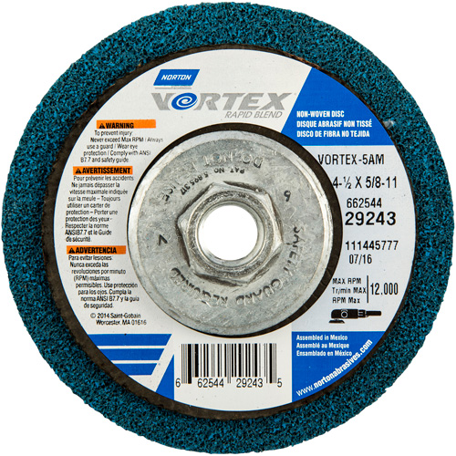 Vortex Rapid Blend Non-Woven Depressed Center Abrasive Disc, 4-1/2" Dia., 100-120 Grit, Aluminum Oxide Maritime Industrial Rubber