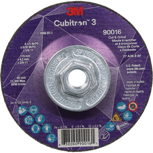 Meule &agrave; couper & tronçonner Cubitron 3, 4-1/2" x 5/32", Arbre de 5/8"-11, Type T27, Grain de 36+, C&eacute;ramique Maritime Industrial Rubber