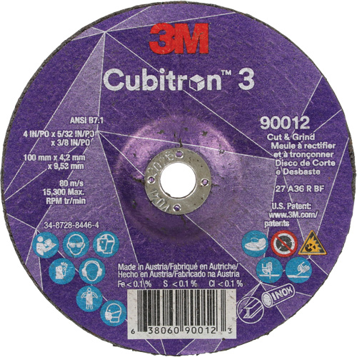 Cubitron 3 Cut and Grind Wheel, 4" x 5/32", 3/8" Arbor, Type 27, 36 Grit, Ceramic Maritime Industrial Rubber