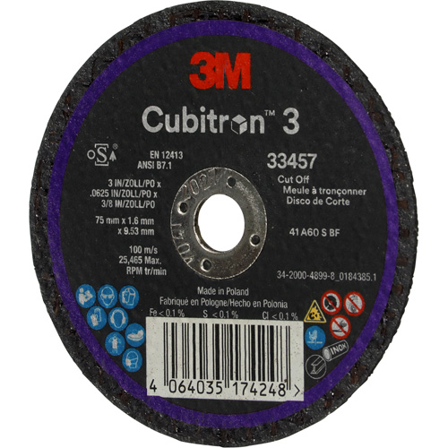 Cubitron 3 Cut-Off Wheel, 3" x 0.063", 3/8" Arbor, Ceramic Maritime Industrial Rubber