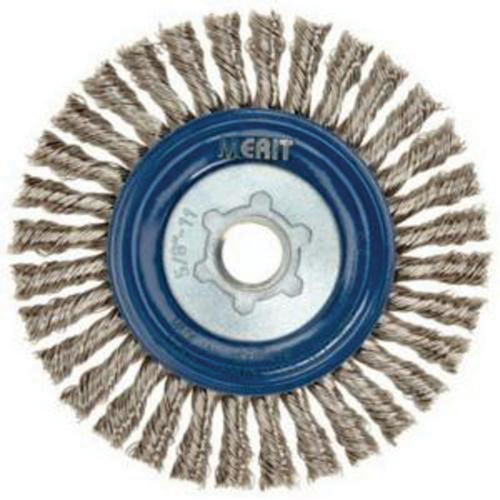Brosse &agrave; fils nou&eacute;s pour cordons de soudure pour meuleuse angulaire, Dia. 5", Fils 0,02", Arbre 5/8"-11, Acier inoxydable Maritime Industrial Rubber