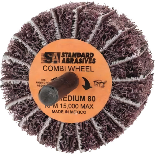Standard Abrasives Buff and Blend Combi-Wheel 898001, 2" Dia. x 1" W, 1/4" Arbor, Aluminum Oxide Maritime Industrial Rubber