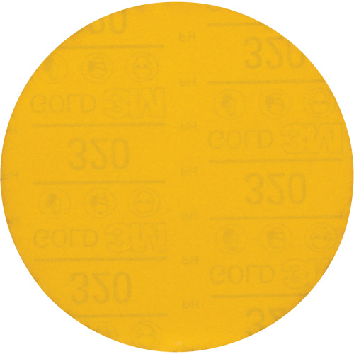 Hookit Gold Abrasive Disc, 6" Dia., 320 Grit, Aluminum Oxide, C-Weight Maritime Industrial Rubber