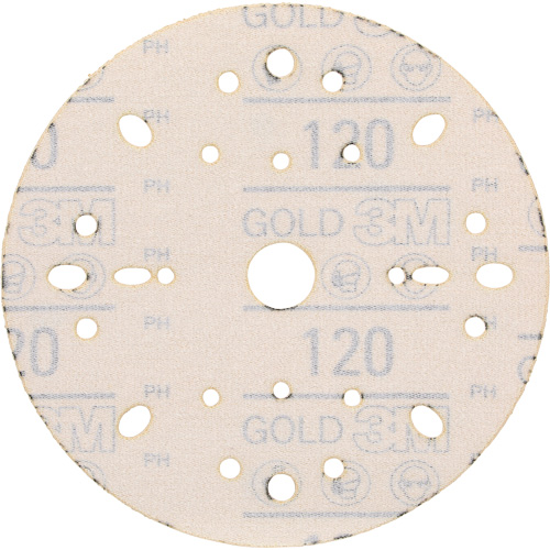 Disque abrasif dor&eacute; Hookit, dia 6", Grain 120, Oxyde d'aluminium, Poids C Maritime Industrial Rubber