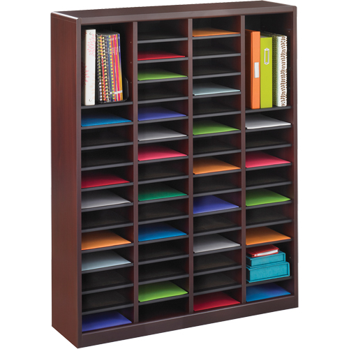 E-Z Stor&reg; Literature Organizer, Stationary, 60 Slots, Wood, 40" W x 3/4" D x 52-1/4" H Maritime Industrial Rubber