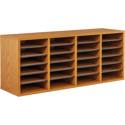 Adjustable Compartment Literature Organizer, Stationary, 24 Slots, Wood, 39-1/4" W x 11-3/4" D x 16-1/4" H Maritime Industrial Rubber