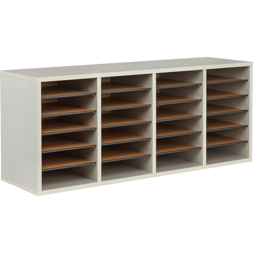 Adjustable Compartment Literature Organizer, Stationary, 24 Slots, Wood, 39-1/4" W x 11-3/4" D x 16-1/4" H Maritime Industrial Rubber