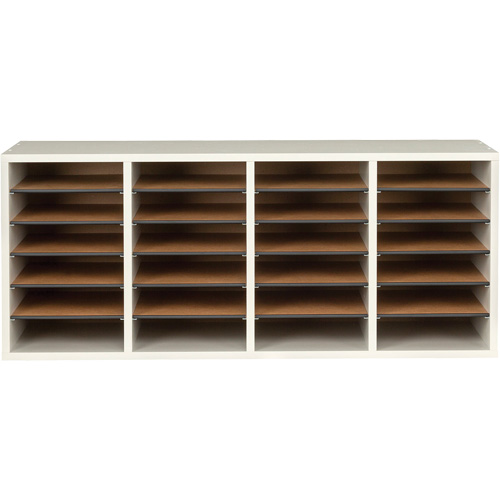 Adjustable Compartment Literature Organizer, Stationary, 24 Slots, Wood, 39-1/4" W x 11-3/4" D x 16-1/4" H Maritime Industrial Rubber