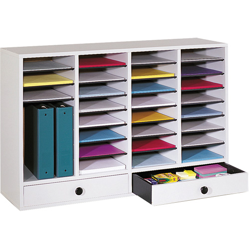 Adjustable Compartment Literature Organizer, Stationary, 34 Slots, Wood, 39-1/4" W x 11-3/4" D x 25-1/4" H Maritime Industrial Rubber
