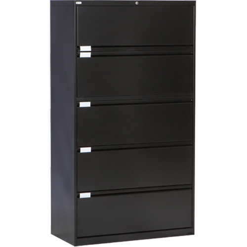 Lateral Filing Cabinet, Steel, 5 Drawers, 36" W x 18" D x 65-1/2" H, Black Maritime Industrial Rubber