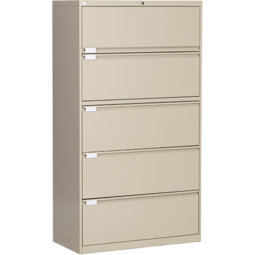 Lateral Filing Cabinet, Steel, 5 Drawers, 36" W x 18" D x 65-1/2" H, Beige Maritime Industrial Rubber