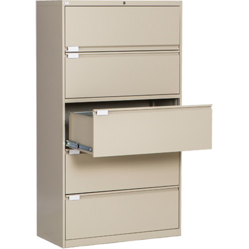 Lateral Filing Cabinet, Steel, 5 Drawers, 36" W x 18" D x 65-1/2" H, Beige Maritime Industrial Rubber