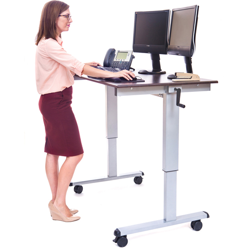 Adjustable Stand-Up Workstations, Stand-Alone Desk, 48-1/2" H x 48" W x 32-1/2" D, Walnut Maritime Industrial Rubber