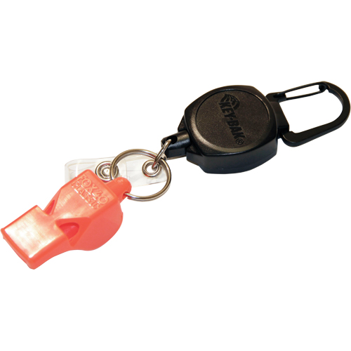 Self Retracting ID Badge and Key Reel with Whistle, Zinc Alloy Metal, 24" Cable, Carabiner Attachment Maritime Industrial Rubber