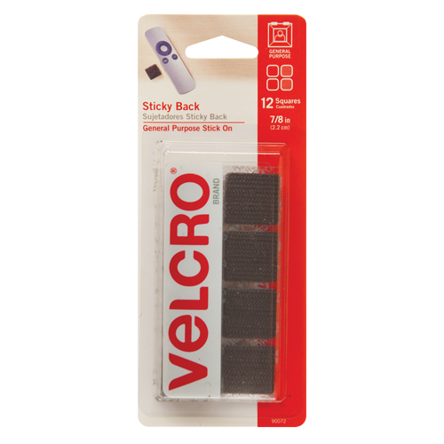 Attaches en carr&eacute;e, Boucle et crochet, 7/8" dia., Adh&eacute;sif, Noir Maritime Industrial Rubber
