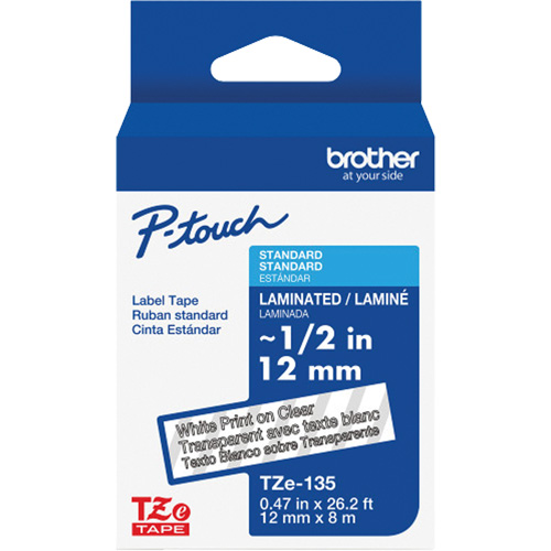 Laminated Tape for P-Touch&reg;, 12 mm x 8 m, White on Clear Maritime Industrial Rubber