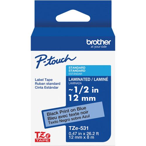 Ruban lamin&eacute; pour P-Touch, 12 mm x 8 m, Noir sur bleu Maritime Industrial Rubber