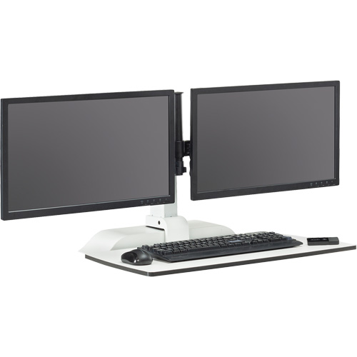 Soar Sit/Stand Electric Desk with Dual Monitor Arm, Desktop Unit, 37-1/4" H x 27-3/4" W x 22" D, White Maritime Industrial Rubber