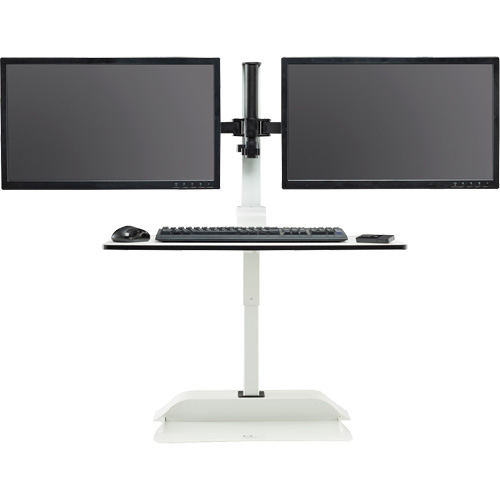 Soar Sit/Stand Electric Desk with Dual Monitor Arm, Desktop Unit, 37-1/4" H x 27-3/4" W x 22" D, White Maritime Industrial Rubber