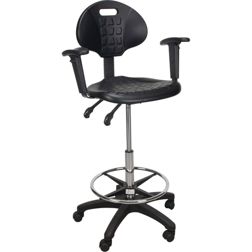 Heavy-Duty Ergonomic Stool with Adjustable Arm Rests & Nylon Stem Casters, Mobile, Adjustable Height, 250 lbs. Capacity Maritime Industrial Rubber