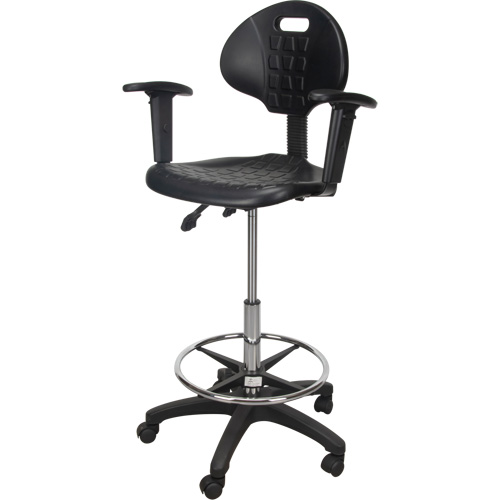 Heavy-Duty Ergonomic Stool with Adjustable Arm Rests & Nylon Stem Casters, Mobile, Adjustable Height, 250 lbs. Capacity Maritime Industrial Rubber