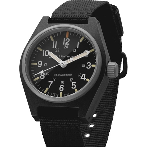 General Purpose Quartz with MaraGlo Watch, Analog, Battery Operated, 0.6" W x 1.3" D x 0.4" H, Black Maritime Industrial Rubber