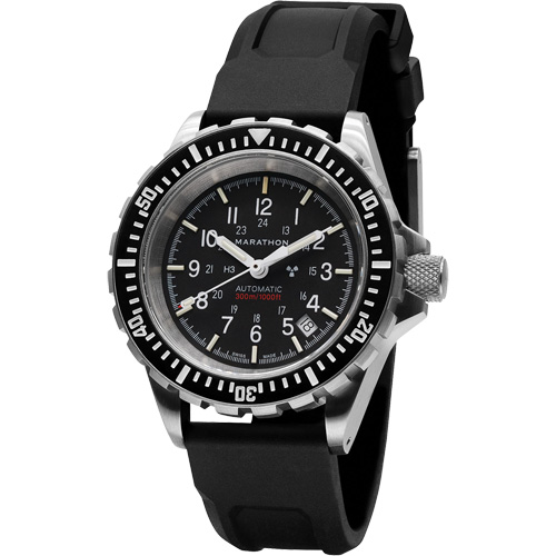 Grande montre automatique de plong&eacute;e, Num&eacute;rique, &agrave; piles, 41 mm, Noir Maritime Industrial Rubber