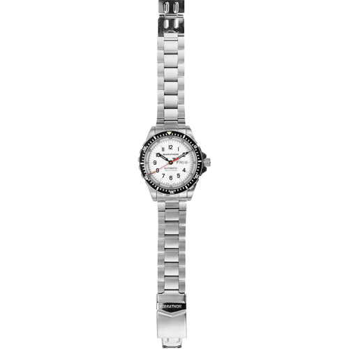 Tr&egrave;s grande montre automatique &eacute;dition arctique avec jour/date avec bracelet en acier inoxydable, Num&eacute;rique, &agrave; piles, 46 mm, Argent Maritime Industrial Rubber