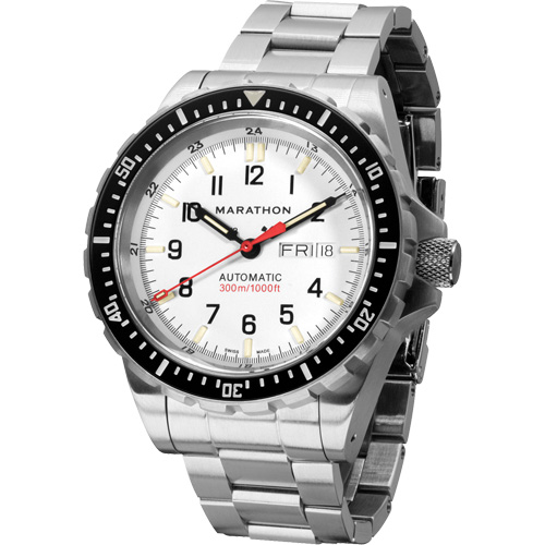 Tr&egrave;s grande montre automatique &eacute;dition arctique avec jour/date avec bracelet en acier inoxydable, Num&eacute;rique, &agrave; piles, 46 mm, Argent Maritime Industrial Rubber