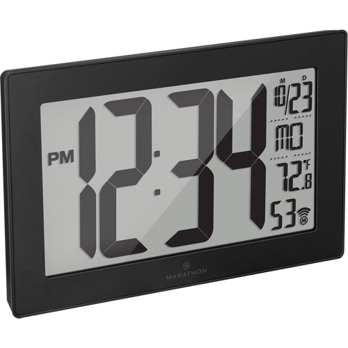 Self-Setting & Self-Adjusting Wall Clock with Stand, Digital, Battery Operated, Black Maritime Industrial Rubber