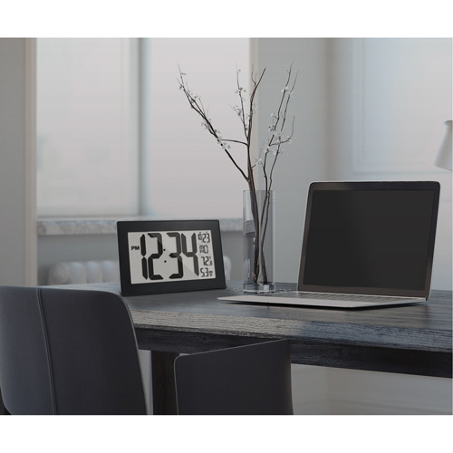 Self-Setting & Self-Adjusting Wall Clock with Stand, Digital, Battery Operated, Black Maritime Industrial Rubber