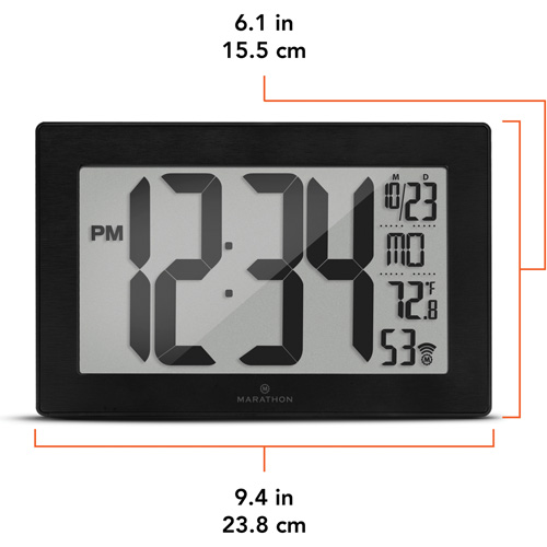 Self-Setting & Self-Adjusting Wall Clock with Stand, Digital, Battery Operated, Black Maritime Industrial Rubber