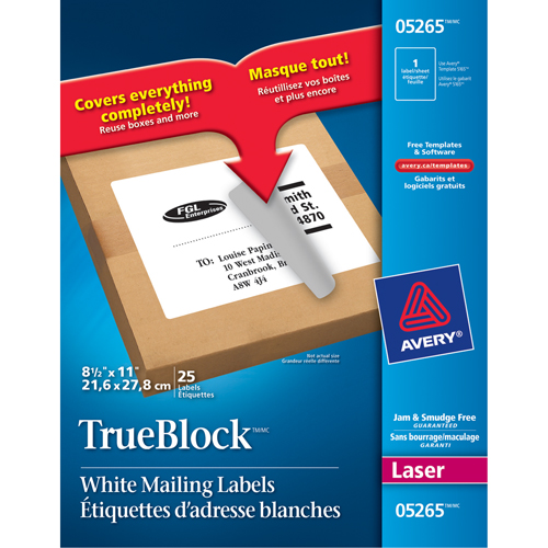 &eacute;tiquettes d'exp&eacute;dition au laser TrueBlock, 11" la x 8,5" la x Blanc Maritime Industrial Rubber