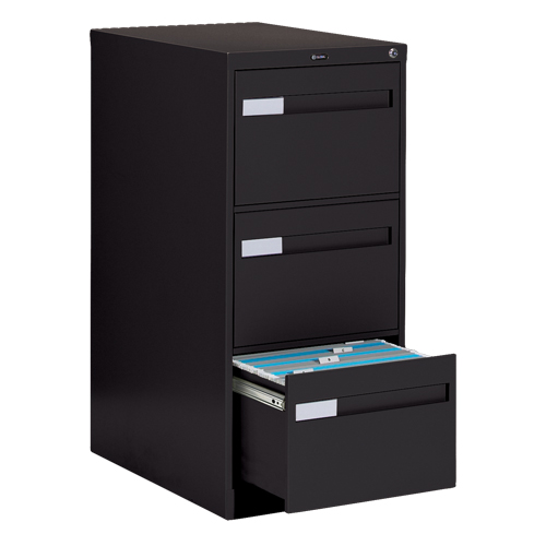 Vertical Filing Cabinet with Recessed Drawer Handles, 3 Drawers, 18.15" W x 26.56" D x 40" H, Black Maritime Industrial Rubber