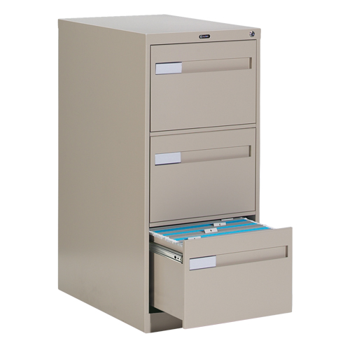 Vertical Filing Cabinet with Recessed Drawer Handles, 3 Drawers, 18.15" W x 26.56" D x 40" H, Beige Maritime Industrial Rubber