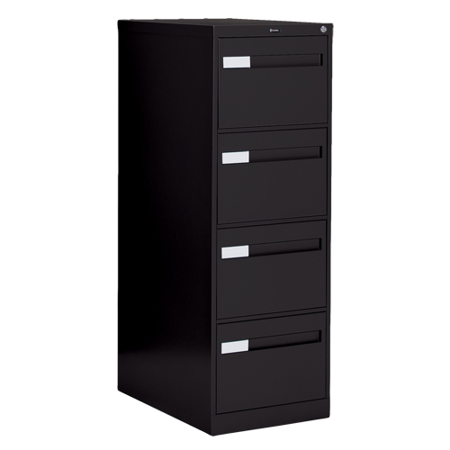 Vertical Filing Cabinet with Recessed Drawer Handles, 4 Drawers, 18.15" W x 26.56" D x 52" H, Black Maritime Industrial Rubber