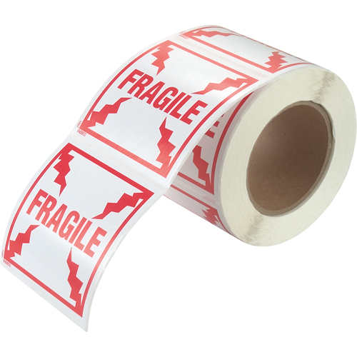 "Fragile" Special Handling Labels, 4" L x 4" W, Red on White Maritime Industrial Rubber