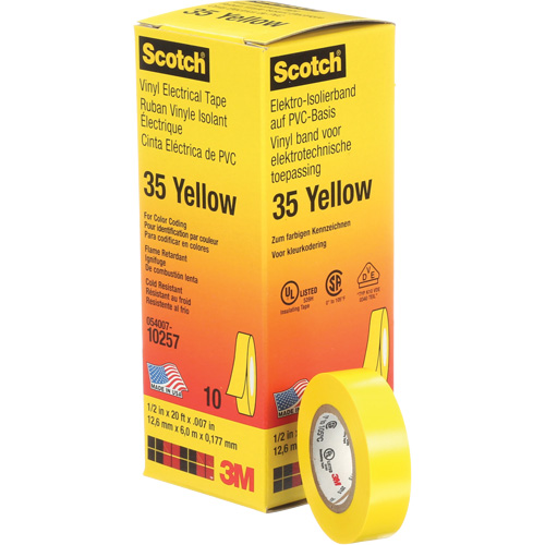 Scotch&reg; 35 Colour Coded Tape, 12.7 mm (1/2") x 6.1 m (20'), Yellow, 7 mils Maritime Industrial Rubber